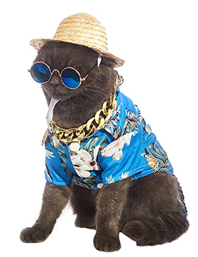 Impoosy 4 peças fantasia de cachorro para animais de estimação verão Havaí camisa óculos de sol para