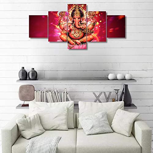 Tumovo Wall Art For Living Room Hindu Lord Ganesh Wall Paintings Indian Religious Pictures Ganesh Chaturthi Home Decor 5 Panel Modern Artwork Framed Ready To Hang Posters And Prints (50''Wx24''H) #TOP2