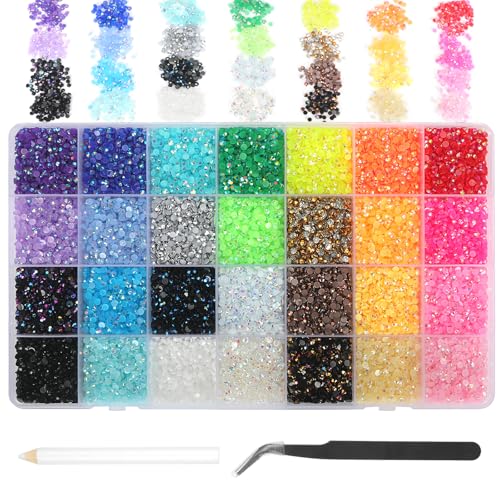 26.000 strass, 24 colori, pietre scintillanti per fai da te, pietre preziose rotonde lucide, strass con pinzette e penna cerata, set di strass per