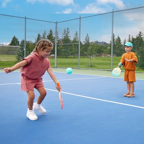 Image of B. toys Kids Pickleball Game, Wooden Paddle Set with Storage Bag, Activity | Includes 2 wooden paddles, 4 pickleballs in blue and orange, and 1 drawstring bag for active outdoor play, Activity, 3+ Years