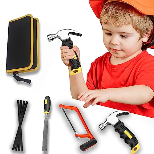 QeeHeng Echtes Werkzeugset für Kinder 8-teiliges Kinder-Werkzeug-Set mit echten Handwerkzeugen Werkzeug-Set für Hausbau Holzbearbeitung Handwerkzeuge für Jungen und Mädchen DIY-Anfänger