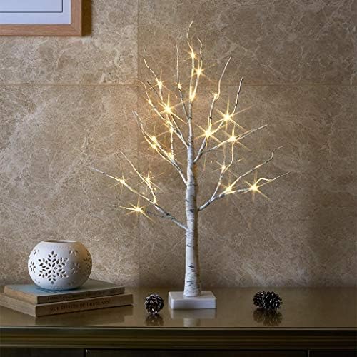 EAMBRITE Tabletop Tree Valentines Decorations for Home, Mini Birch Tree with Lights, White Easter Twig Tree Battery Operated with Timer, Christmas Centerpiece Decor Gift Holder (2FT / Warm White)