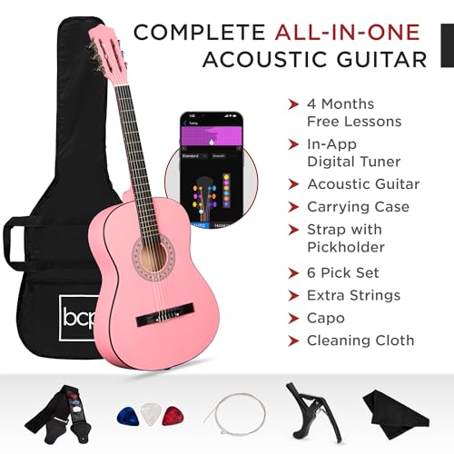 Image of Best Choice Products Beginners Acoustic Guitar with Case, Strap, Tuner and Pick, Pink