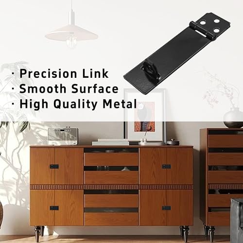 Image of 6PCS 4 Inch Padlock Hasp Latch, Black Iron Door Slide Bolt Lock Security Gate Clasp Hardware with Screws for Home Garden Yard Wooden Fence Cabinet Window Pet Cage