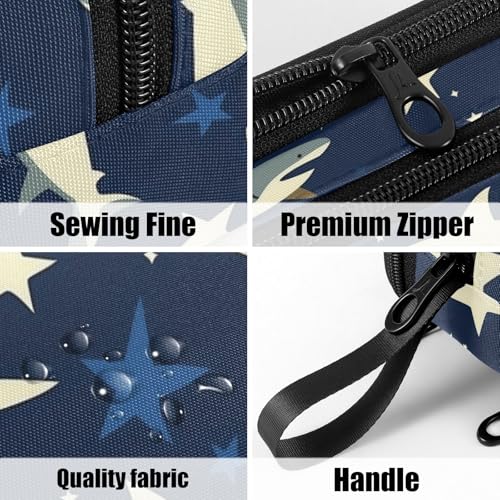 Image of Fustylead Hand Draw Sharks and Stars Print Design Pencil Pen Case Stationery Bag 3 Compartments School College Office Organizer Cosmetics Bag