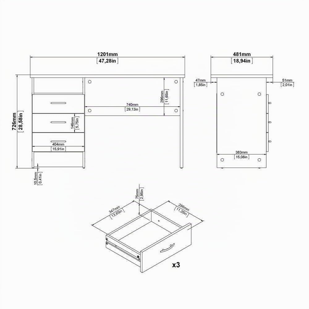 Dmora - Scrivania Priscille, Scrittoio multiuso, Tavolo per ufficio porta PC, Piano di lavoro, 120x48 h72 cm, Quercia e Bianco