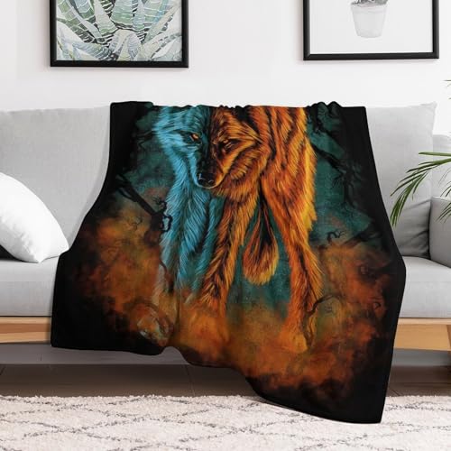 Couverture en flannel moelleuse et chaude loup lavable en machine - 3