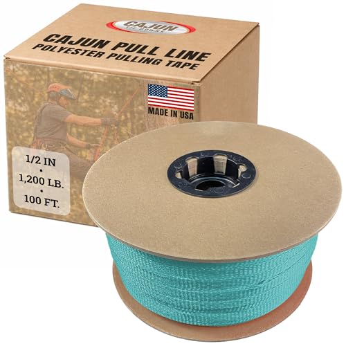 Cajun Tie Downs Pull Line 1/2 Inch 1 200 lb Flat Polyester Pulling Tape Conduit Wire Pulling Made in USA Turquoise 100 ft