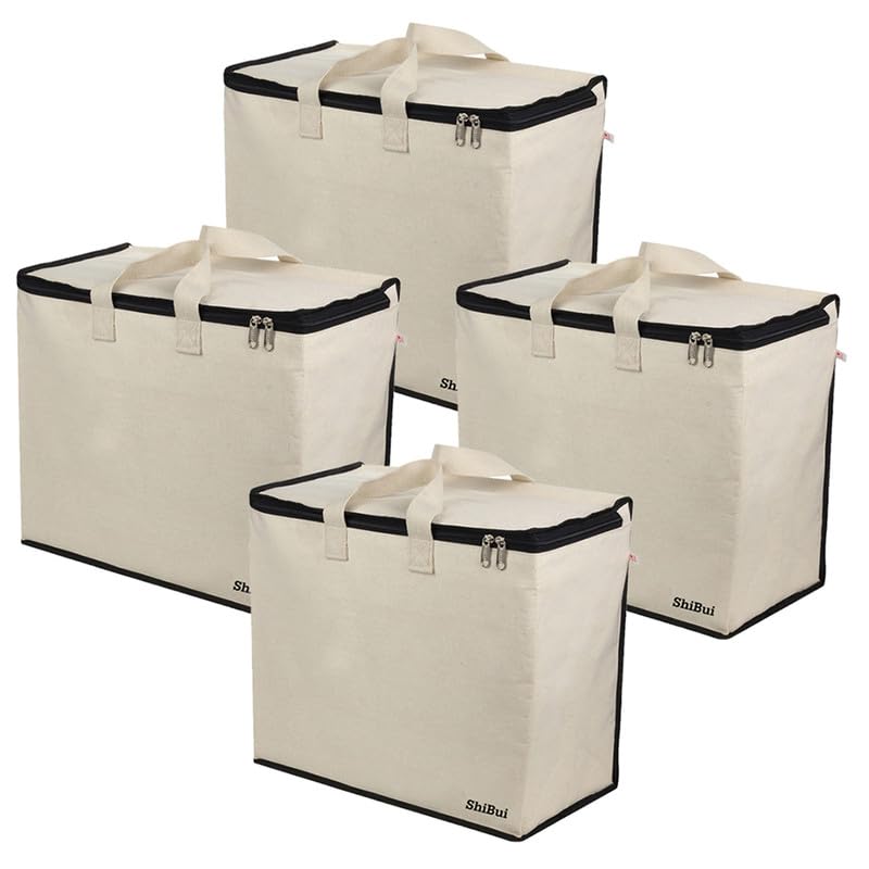 Image of SHIBUI Canvas Reinforced Cotton Handles with Multipurpose Clothes Storage Organizer & Grocery vegetable shopping and Covers Zip Bags. (Black, 4 Piece)