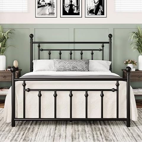 Allewie 14 Inch Queen Size Metal Platform Bed Frame with Victorian Vintage Headboard and Footboard/Under-Bed Storage/No Box Spring Needed/Easy Assembly/Noise-Free/Mattress Foundation/Black Cover