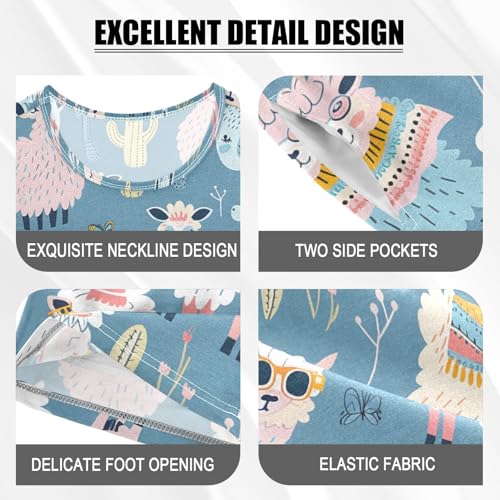 ALAZA Alpaca Llama Blue Cactus Pajamas Short Sleeve 2 Piece Sleepwear Top and Bottom Pajama Set Unisex4
