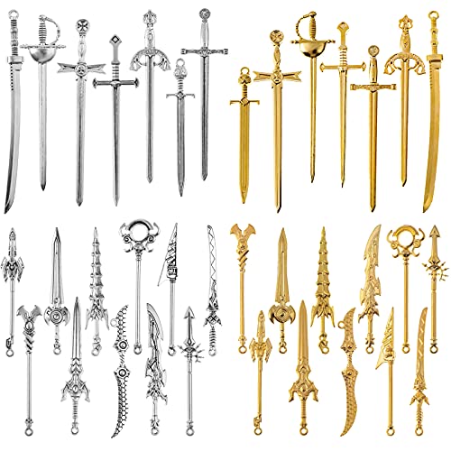 36 Pieces Antique Swords Bookmark Charms Swords Pendants Charms Mix Samurai Ananta Tachi Stiletto Fencing Metal Pendant Supplies Findings for Jewelry Making