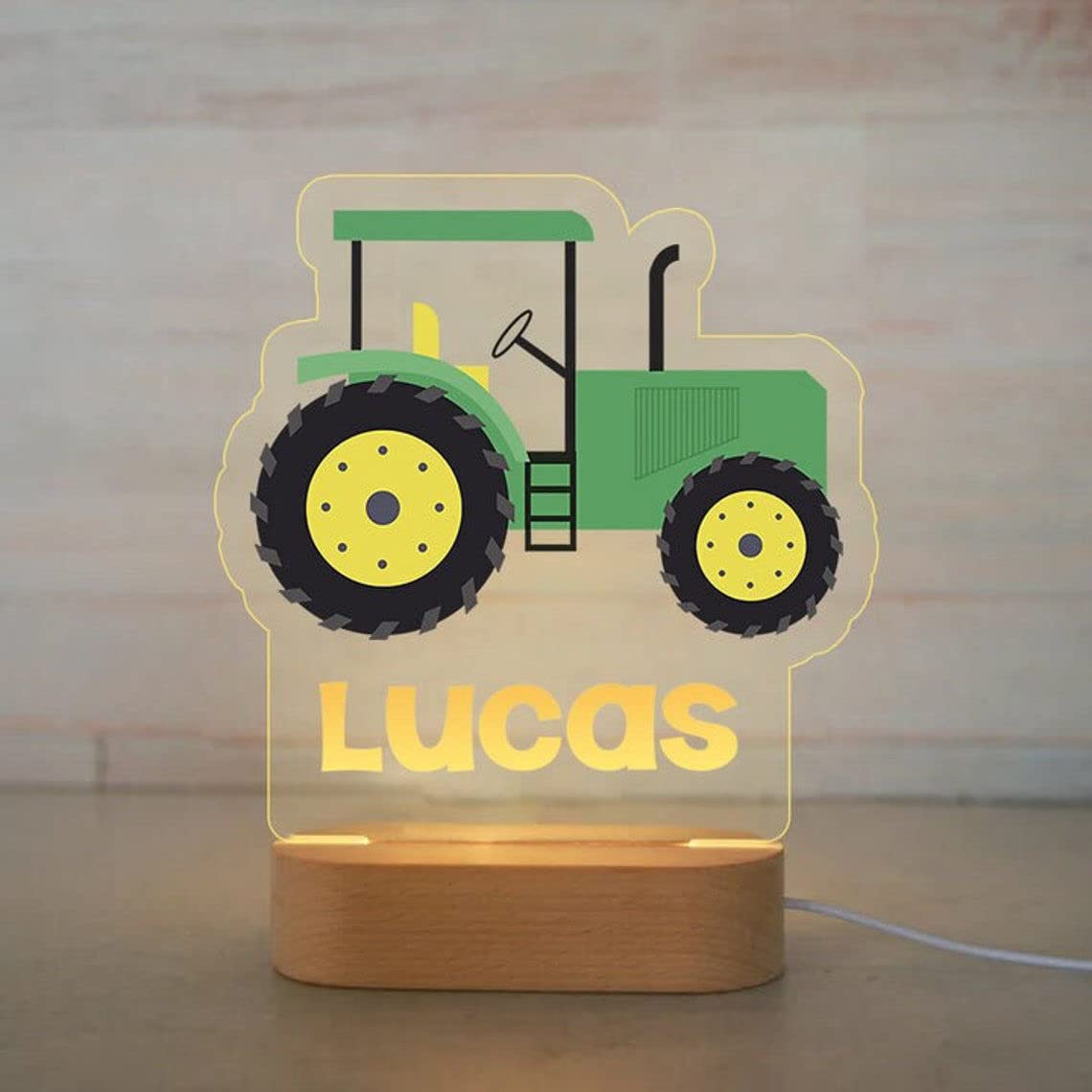 Custom Name Night Light for Kids | Personalized Colorful Night Light with LED Lighting for Children | Personalized It with Your Kid's Name | Best Gifts Idea for Many Occasion (Green Tractor)
