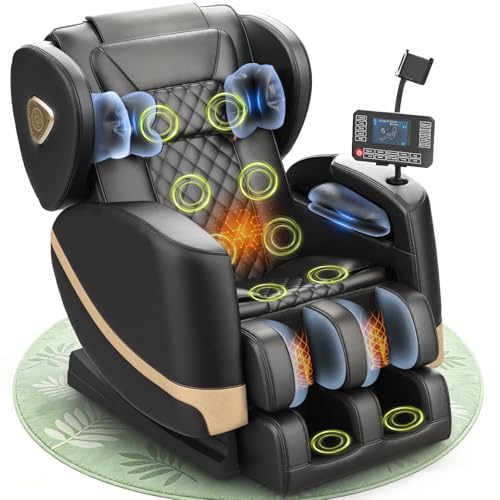 Gegcucey Massagesessel, Ganzkörper-Massagesessel mit Zero-Gravity, 14 Rollen und 8 Komfort-Airbags, Mit Heizfunktion für Taille und Beine Fußmassage, Bluetooth-Player und 2-in-1 Touchscreen (Schwarz)