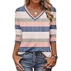 Zeagoo Women's 3/4 Sleeve Shirts Dressy Causal V Neck Tunic Tops Work Shirt Business Causal Blouse Loose Fitted Striped Tees