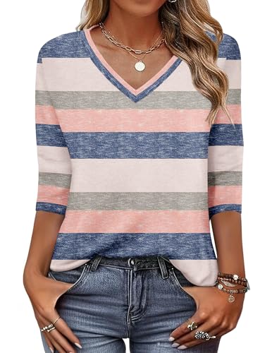 Image of Zeagoo Womens Blouse Casual 3 /4 Length Sleeve V Neck Basic T-Shirts Spring Summer Cute Tunic Tops Business Work Tees