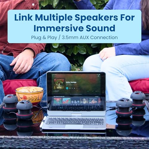 Image of AYL Mini Speaker System, Portable Plug-in Speaker with 3.5mm Aux Input & 3.5 mm Jack, External Audio for Laptop, MP3, iPhone - Small Wireless Bluetooth Speaker with Built-in Mic (Black) (Pack of 2)