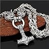 QQTQQ Männer Viking Wolf Kopf Anhänger Thors Hammer Halskette, Retro nordischen Edelstahl Amulett Schmuck, handgemachte schwere Königskette,Silver-50cm #1