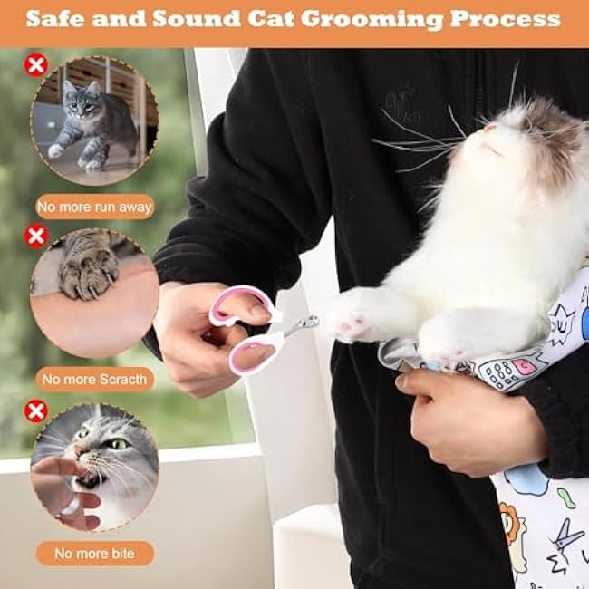 Cat Wrap for Cutting Nails Cat Restraint for Nail Clipping 50x50cm Cat Swaddle Wrap Self-Adherent Anti-Bite Anti-Scratch Anti-Escape Cat Grooming Wrap Multifunctional Pet Tool (Graffiti Color-nIv1zbt7