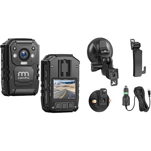 CammPro 1440P Police Body Camera,128G Memory,Waterproof Body Worn Camera,Premium Portable Body Camera with Audio Recording Wearable,Night Vision,GPS for Law Enforcement (I826 Pro 128G) | CammPro Body Worn Camera Accessories Bundle Kit for Body Camera I826, Screw Clip+Car Charger+Suction Cup Mount+Shoulder Clip