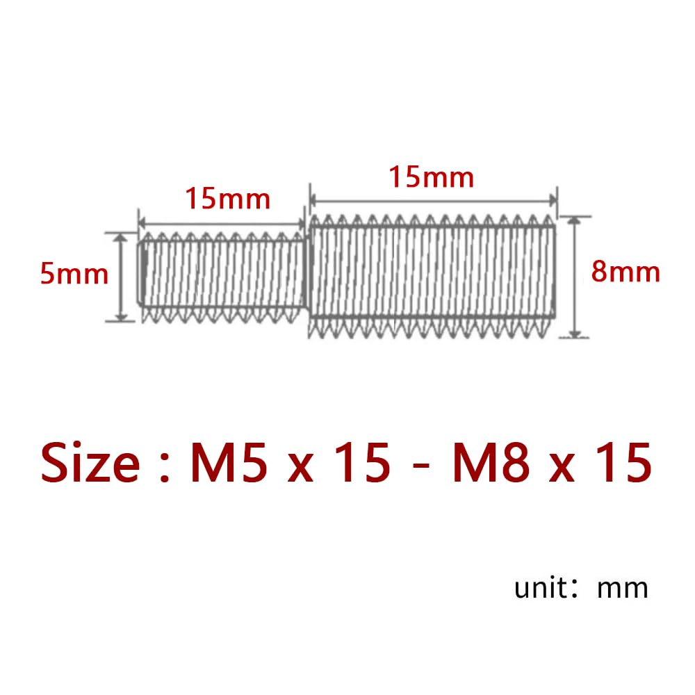 Cilky 1/2/5pcs 304 Stainless Steel M3 M4 M5 M6 M8 M10 M14 M16 Thread Adapter Male to Male Conversion Double Head Transfer Screw Bolt Metal Screws (Size : 5x15-8x15-5pcs)