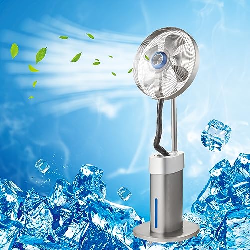 Ventilador de pie grande, nebulizador industrial de 50 y 55 cm, con tanque de agua de 7500 ml y 3 velocidades, fácil de mover con ruedas, ideal para obras, restaurantes, camping y exteriores