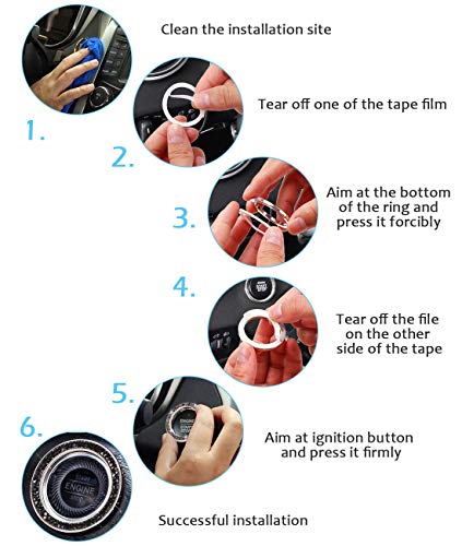 Image of ToBeQueen Bling Car Crystal Rhinestone Ring Emblem Sticker, Car Interior Decoration, Bling Car Accessories for Women, Push to Start Button, Key Ignition Starter & Knob Ring (Black)