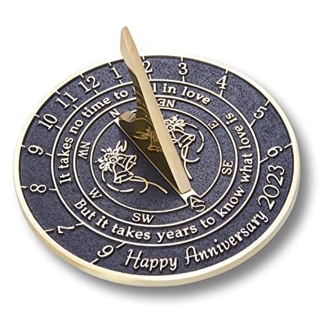 Anniversary Sundial Gift For Any Wedding Anniversary -Love Is 2023- Recycled Metal Home Decor / Garden Present Idea HandMade In The UK For Parents, Grandparents, Friends, Couples Years Of Marriage Cover