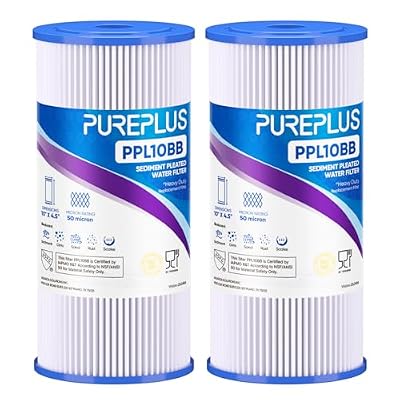 PUREPLUS 50 Micron 10" x 4.5" Extra Coarse Pleated Sediment Filter for Well Water, Replacement Cartridge for GE FXHSC, Culligan R50-BBSA, Pentek R50-BB, DuPont WFHDC3001, W50PEHD?GXWH40L, 2Pack