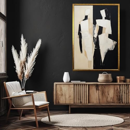 Toile abstraite de qualité supérieure avec silhouettes géométriques noires