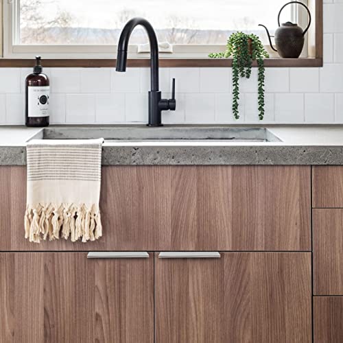 Image of Rergy 4 Pack 5 inch Cabinet Pulls Brushed Nickel Finger Pulls for Cabinets | Aluminum Alloy Silvery Edge Pulls Modern Cabinet Handles for Kitchen, Cupboard, Drawers, Dressers, Screws Included