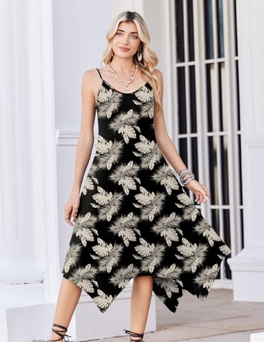 Image of Zeagoo Women Summer Midi Dresses 2026 Hawaiian Bohemian Beach Cover Up Sundress Spaghetti Strap Casual Dress with Pockets