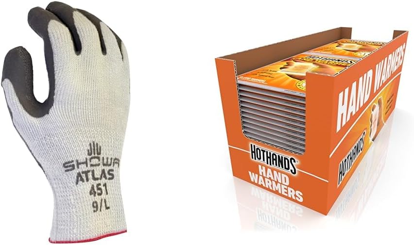 SHOWA Atlas Palm Coating Natural Rubber Glove, 10-Gauge Insulated Seamless Knitted Liner, General Purpose Work