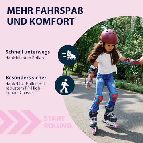 HUDORA Inline Skates Mia - Magnolia - Inliner f&uuml;r Kinder/Jugendliche & Erwachsene in Gr&ouml;&szlig;e 37-40 - Inlineskates bis zu 4 Gr&ouml;&szlig;en verstellbar - Bequeme & stilvolle Rollerskates