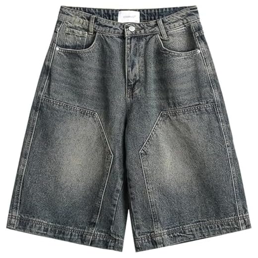 QJK Streetwear Baggy Jorts Summer Y2K Vintage Acid Wash Jean Shorts Fashion Jorts (US, Alpha, Small, Regular, Regular, Denim Blue)