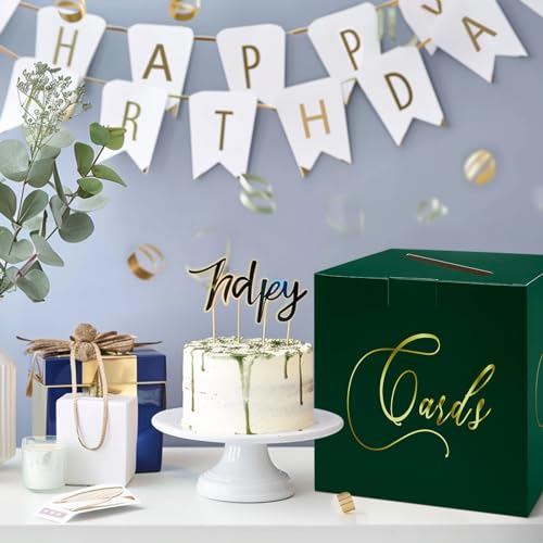Image of Green and Gold Card Box Gift Card Box Holder Envelope Box for Wedding Birthday Baby Shower Graduation Party Card Box