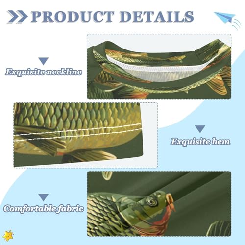 Boys Short Sleeve T-Shirts Bass Carp Fish Blue Rashguard Kids Swim Shirts Sun UPF 50+3