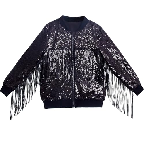 Tessel Girls Sequin Jackets Kids Boys Bomber Hoodie Jacket Zip Up Coat Sparkle Outwear Birthday Clothes