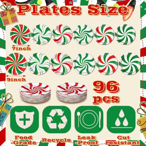 Image of Fourluoo 96 Pcs Christmas Paper Plates Disposable Red and Green Candy Christmas Dinner Plates for Xmas Birthday Party Decoration Supplies