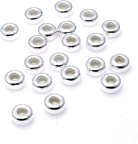Adabele - 20 cuentas sueltas de plata esterlina 925 hipoalergénicas pequeñas Heishi Rondelle de 0.157 in (0.16 pulgadas) espaciador (agujero grande
