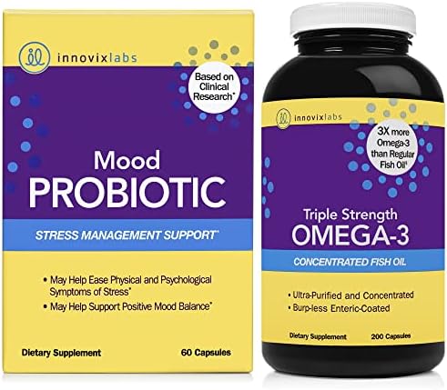 InnovixLabs Mood Probiotic & Triple Omega Bundle Mood Probiotic (60 Capsules) Triple Strength Omega-3 Fish Oil (200 Softgel Capsules). Supports Positive Mood and Brain Health InnovixLabs Mood Probiotic & Triple Omega Bundle Mood Probiotic (60 Capsules) Triple Strength Omega-3 Fish Oil (200 Softgel Capsules). Supports Positive Mood and Brain Health