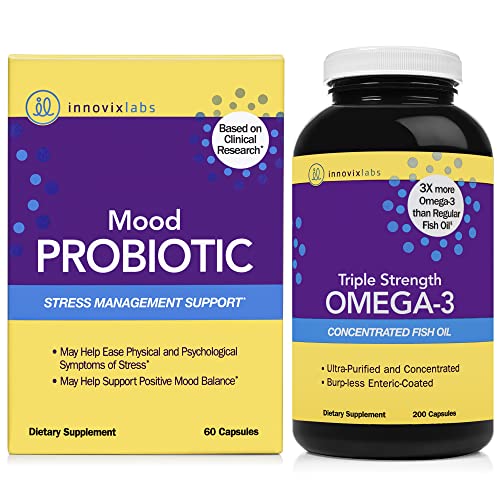 Innovixlabs Mood Probiotic & Triple Omega Bundle Mood Probiotic (60 Capsules) Triple Strength Omega-3 Fish Oil (200 Softgel Capsules). Supports Positive Mood And Brain Health* #TOP22