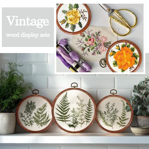 Image of Burbell 15 Pcs 4 Inch Round Embroidery Hoops Frame Bulk Circle Spring Rubber Hoops Ring Display Cross Stitch Ornament Wood Frame Kits for Spring Gifts Mother's Day Craft Sewing DIY Hanging Gifts