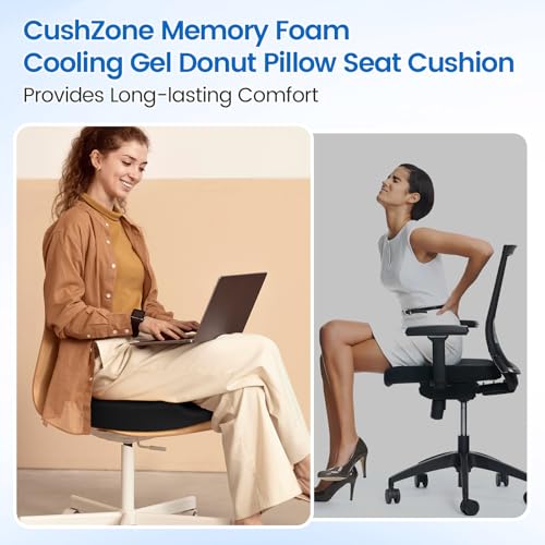 Donut Pillow Seat Cushion - Cooling Gel Floor Pillow, Memory Foam Floor Cushion for Office & Home, Car Seat, Hemorrhoids Pillow, Sciatica & Tailbone Pain Relief Chair Cushion, Black