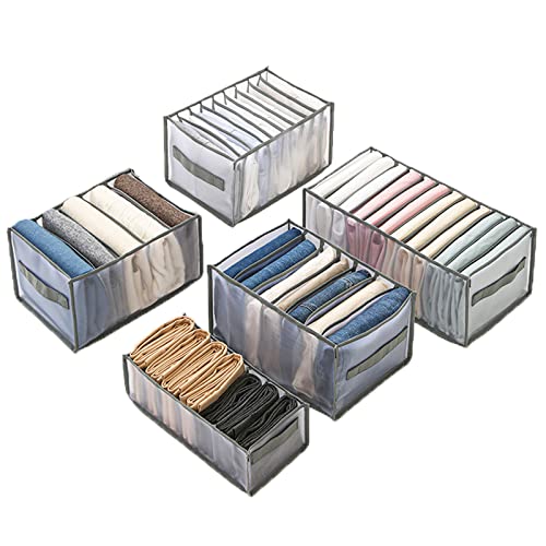 Organisateur de placard QHQQXN lot de 5 boîtes de rangement en maille pliables pour jeans
