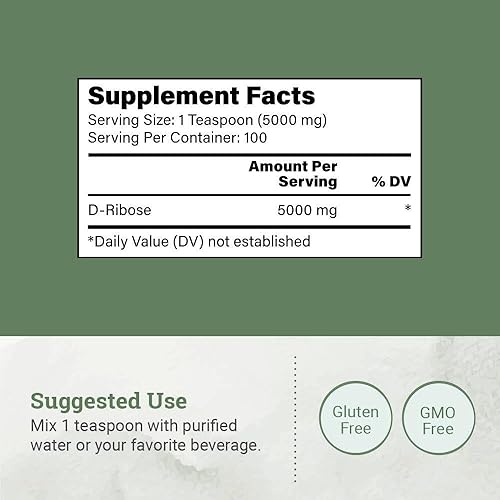 Miniatura 2 de Earth Harmony D-Ribosa en polvo de 5000 mg  Ideal para el rendimiento del ejercicio, después del entrenamiento y la salud del corazón  Similar a las