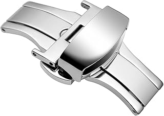 WOCCI 18mm Stainless Steel Deployment Clasp for Watch Band, Polished Buckle (Silver)