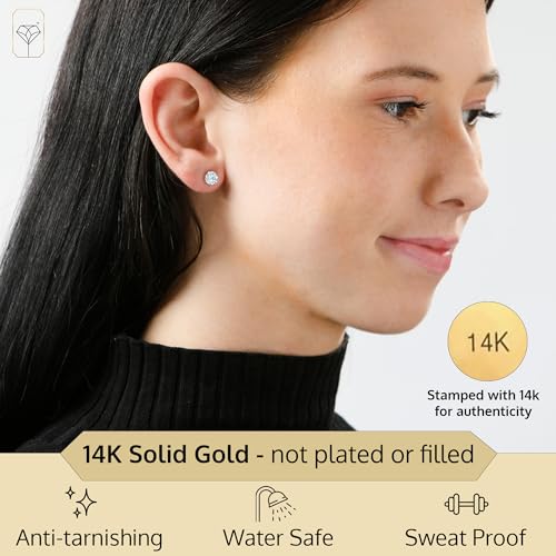 14k Gold 6MM Round Stud Gemstone Earrings | Hypoallergenic Solitaire Gemstone Studs with 14K Gold Backs | Lightweight Birthstone Earrings with Gift Box by MAX + STONE2