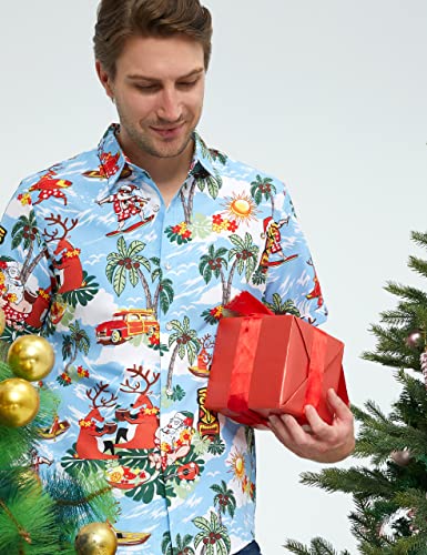 Sslr Men's Santa Claus Party Tropical Ugly Hawaiian Christmas Shirts (Large, Blue) #TOP1