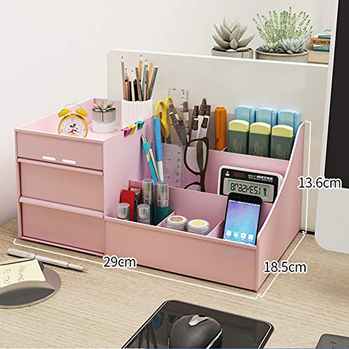 Organizador De Escritorio Con Cajones,sostenedor De La Pluma Multiusos Montado Organizador Sobremesa Para Escritorio Vanity Mesa-rosado 29x18.5x13.6cm(11x7x5inch)